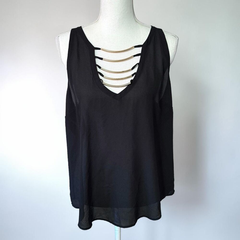 2B Bebe Y2K Black Semi Sheer V-Neck Tank Sz 2X READ